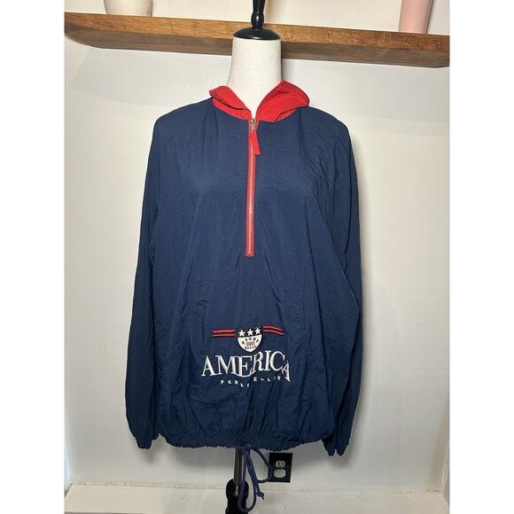 RARE Vintage Perry Ellis Navy America Pull Over Half Zip Windbreaker Jacket Larg - Picture 2 of 9